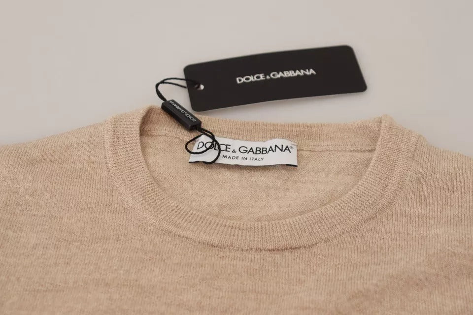 Dolce & Gabbana Beige Virgin Wool Crew Neck Pullover Sweater IT46 / S