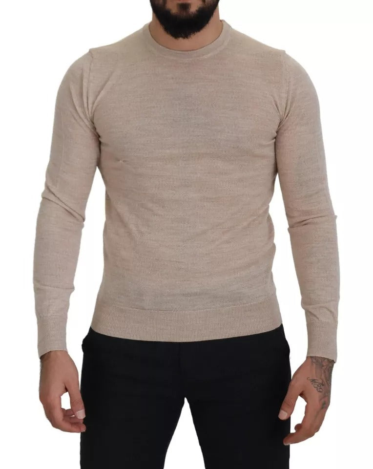 Dolce & Gabbana Beige Virgin Wool Crew Neck Pullover Sweater IT46 / S