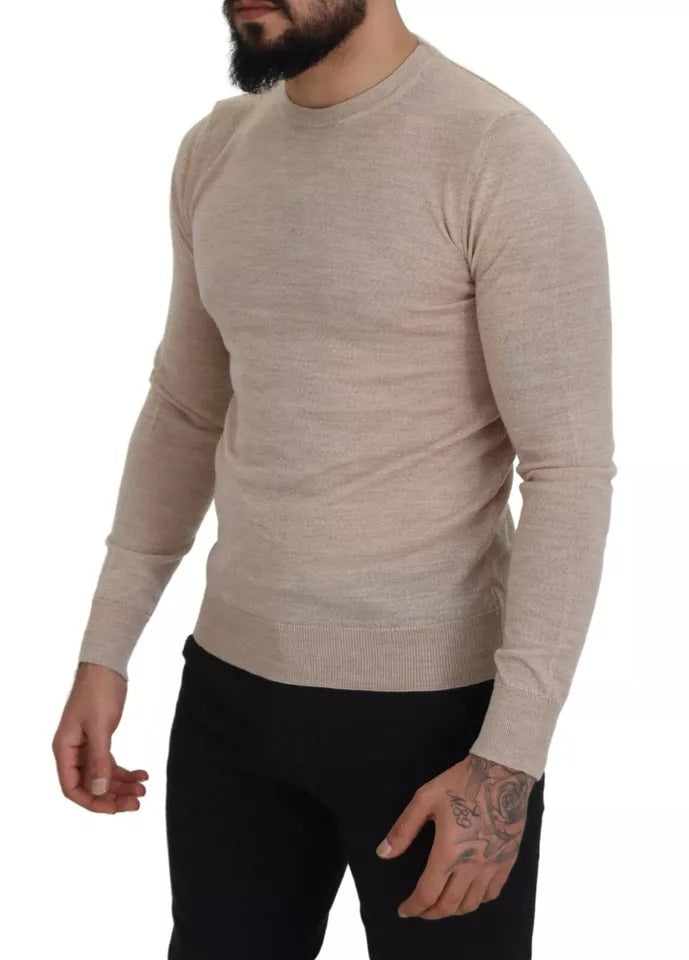 Dolce & Gabbana Beige Virgin Wool Crew Neck Pullover Sweater IT46 / S