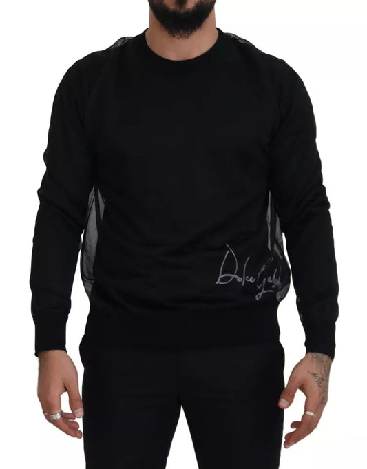 Dolce & Gabbana Black Polyester Crewneck Men Pullover Sweater IT48 / M