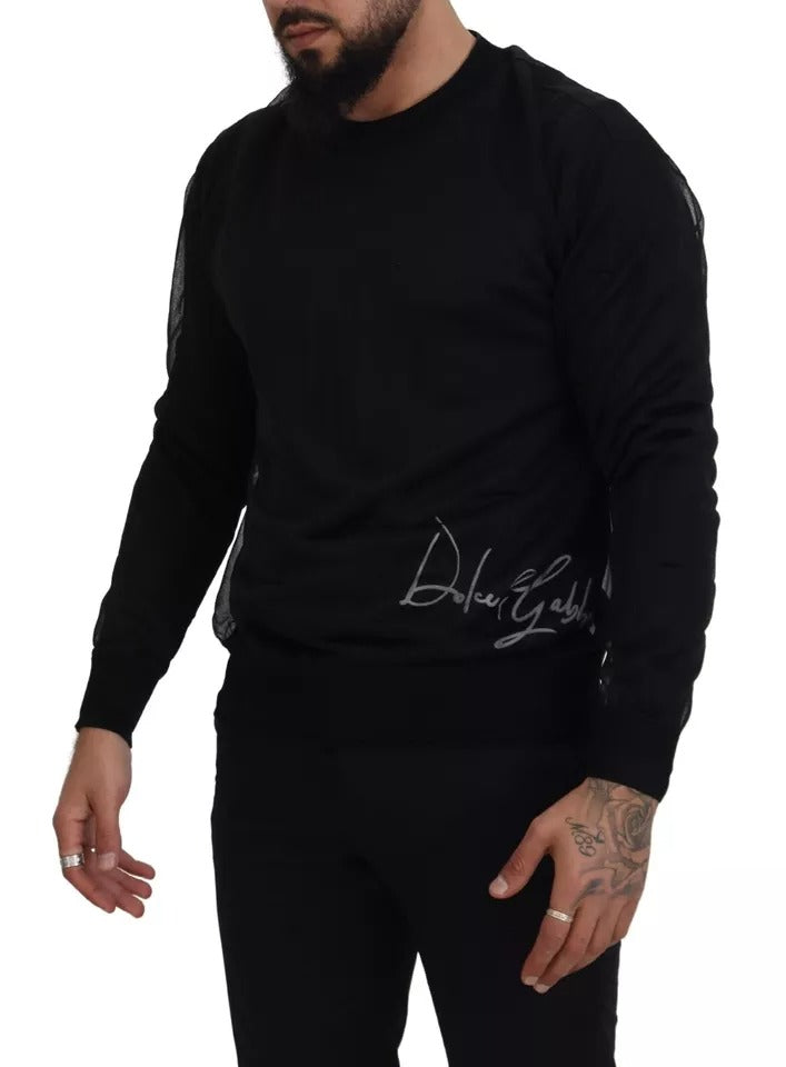 Dolce & Gabbana Black Polyester Crewneck Men Pullover Sweater IT48 / M