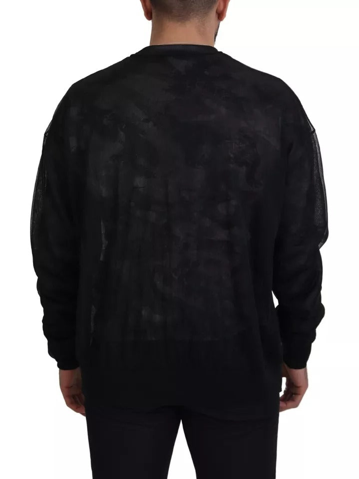 Dolce & Gabbana Black Polyester Crewneck Pullover Sweater IT48 / M