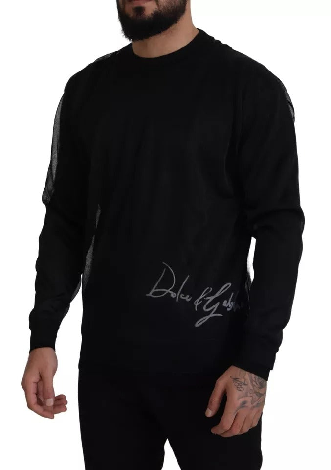 Dolce & Gabbana Black Polyester Logo Men Pullover Sweater IT48 / M