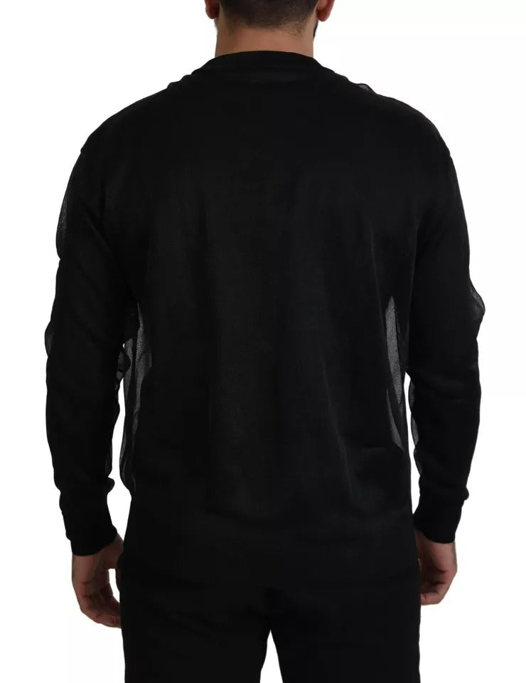 Dolce & Gabbana Black Polyester Logo Men Pullover Sweater IT48 / M