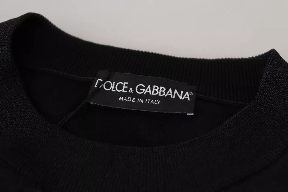 Dolce & Gabbana Black Polyester Logo Men Pullover Sweater IT48 / M