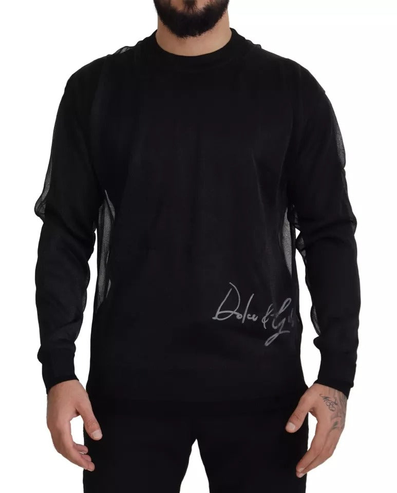 Dolce & Gabbana Black Polyester Logo Men Pullover Sweater IT48 / M