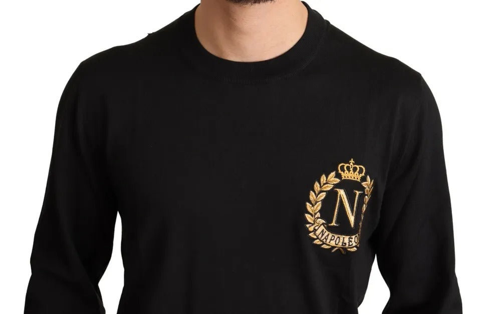 Dolce & Gabbana Black Wool Silk Napoleon Gold Sweater IT50 / L