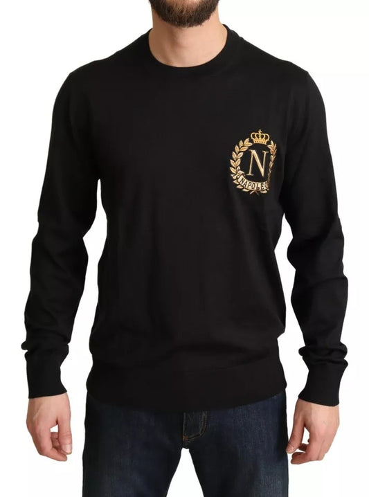 Dolce & Gabbana Black Wool Silk Napoleon Gold Sweater IT50 / L