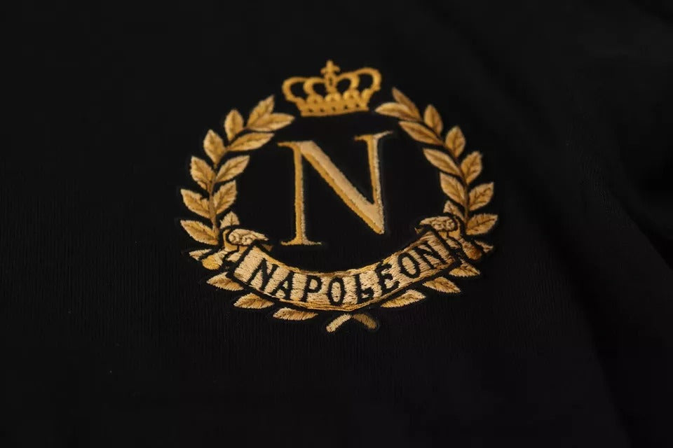 Dolce & Gabbana Black Wool Silk Napoleon Gold Sweater IT50 / L