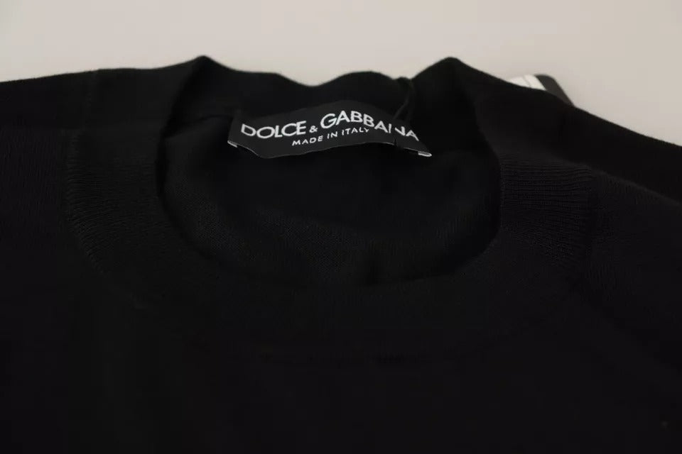 Dolce & Gabbana Black Wool Silk Napoleon Gold Sweater IT50 / L