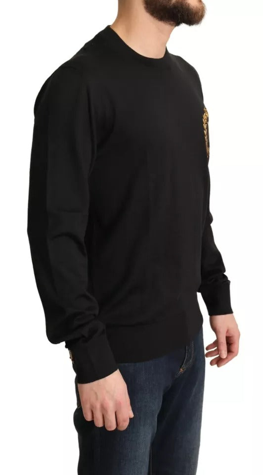 Dolce & Gabbana Black Wool Silk Napoleon Gold Sweater IT50 / L