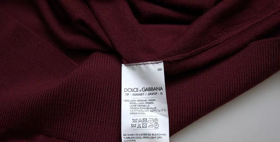 Dolce & Gabbana Bordeaux Wool Knit Crew Neck Pullover Sweater IT48 / M