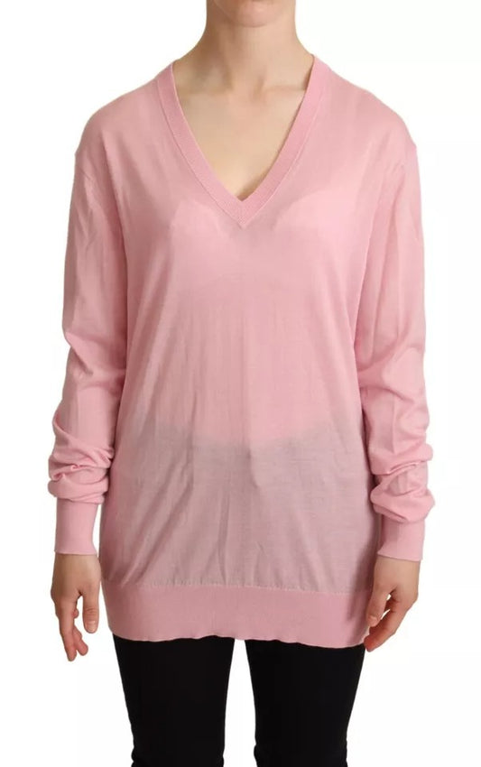 Dolce & Gabbana Pink V-neck Women Pullover Cashmere Sweater IT40 | S