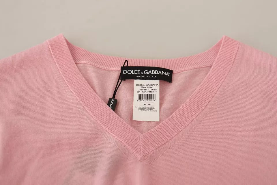 Dolce & Gabbana Pink V-neck Women Pullover Cashmere Sweater IT40 | S