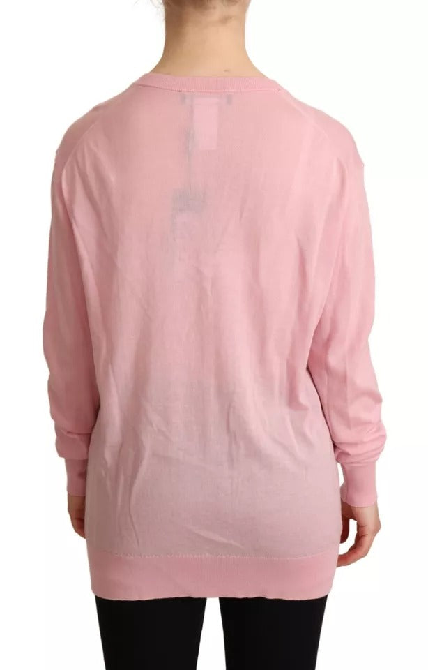 Dolce & Gabbana Pink V-neck Women Pullover Cashmere Sweater IT40 | S