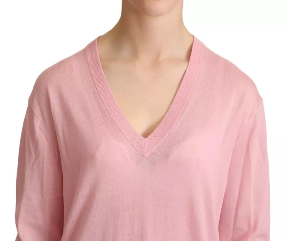 Dolce & Gabbana Pink V-neck Women Pullover Cashmere Sweater IT40 | S