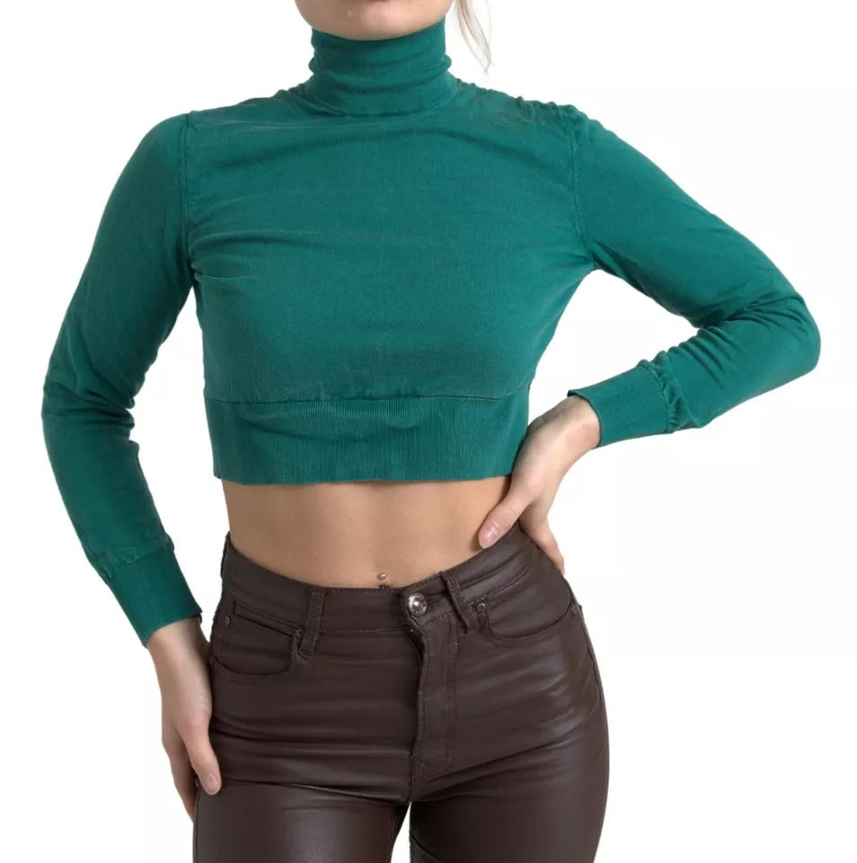 Dolce & Gabbana Dark Green Turtleneck Cropped Pullover Sweater IT40 / S