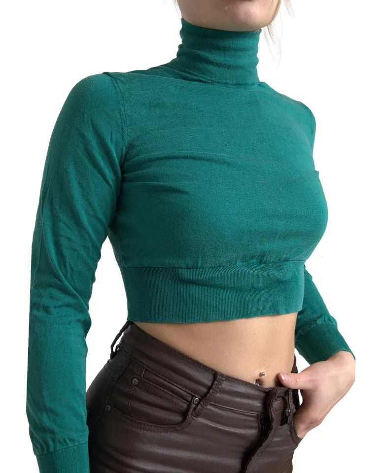 Dolce & Gabbana Dark Green Turtleneck Cropped Pullover Sweater IT40 / S