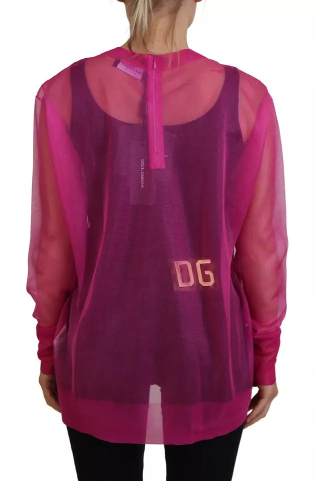 Dolce & Gabbana Fuchsia Polyester Crewneck Pullover Sweater IT40 | S