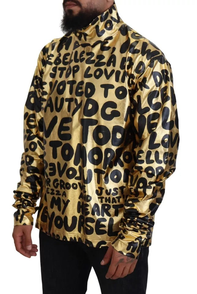 Dolce & Gabbana Gold Logo Print Turtleneck Pullover Sweater IT48 / M