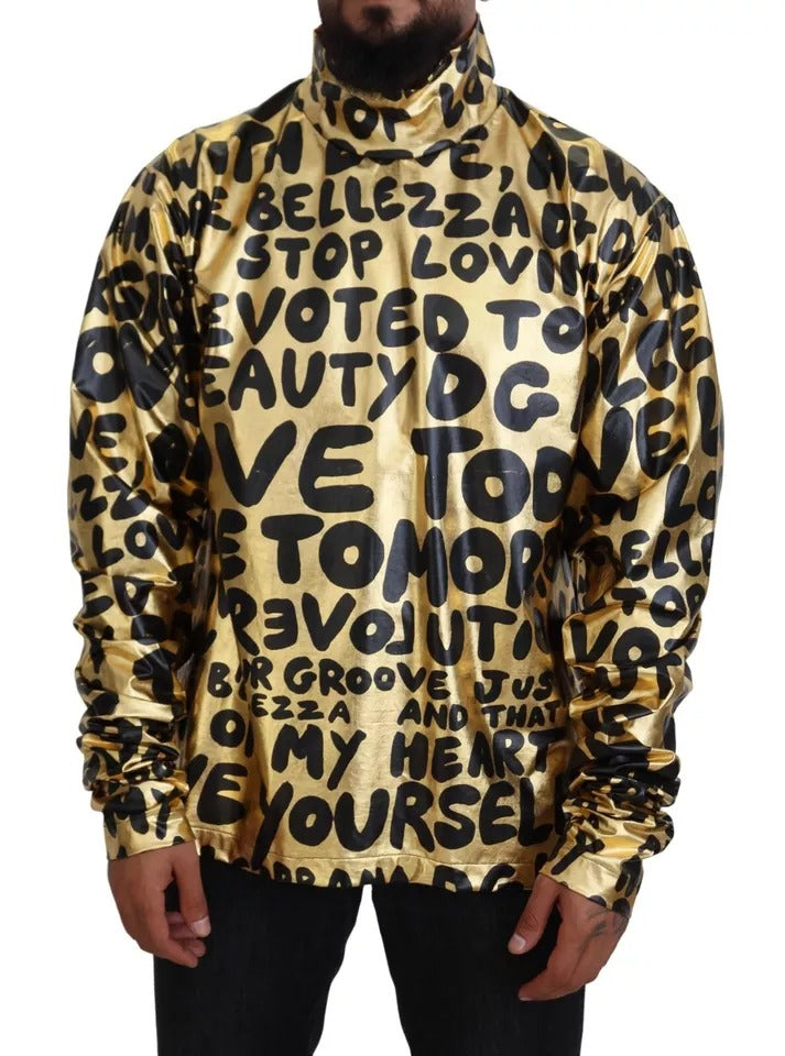 Dolce & Gabbana Gold Logo Print Turtleneck Pullover Sweater IT48 / M