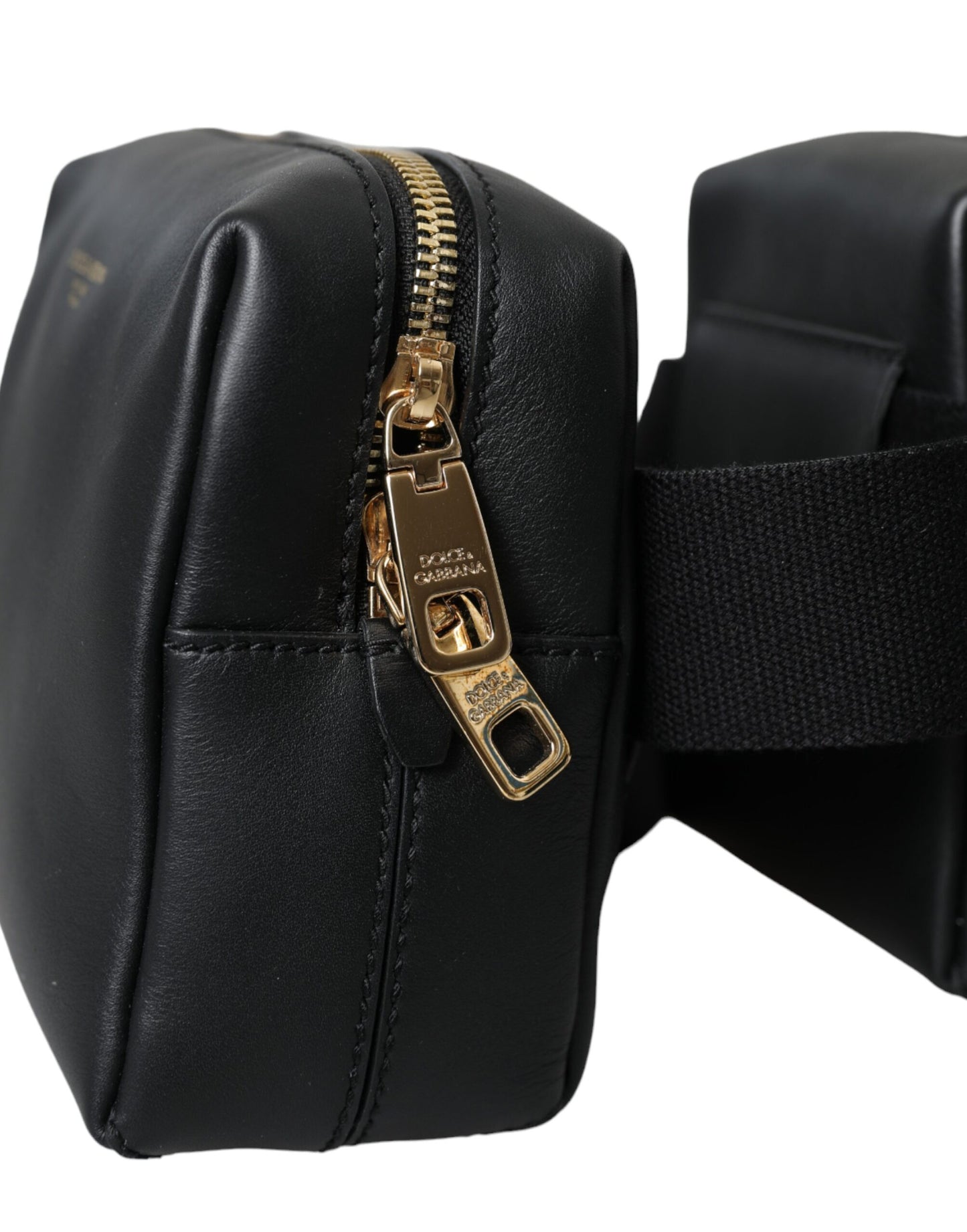 Dolce & Gabbana Black Calfskin Leather Double Waist Belt Fanny Pack Bag