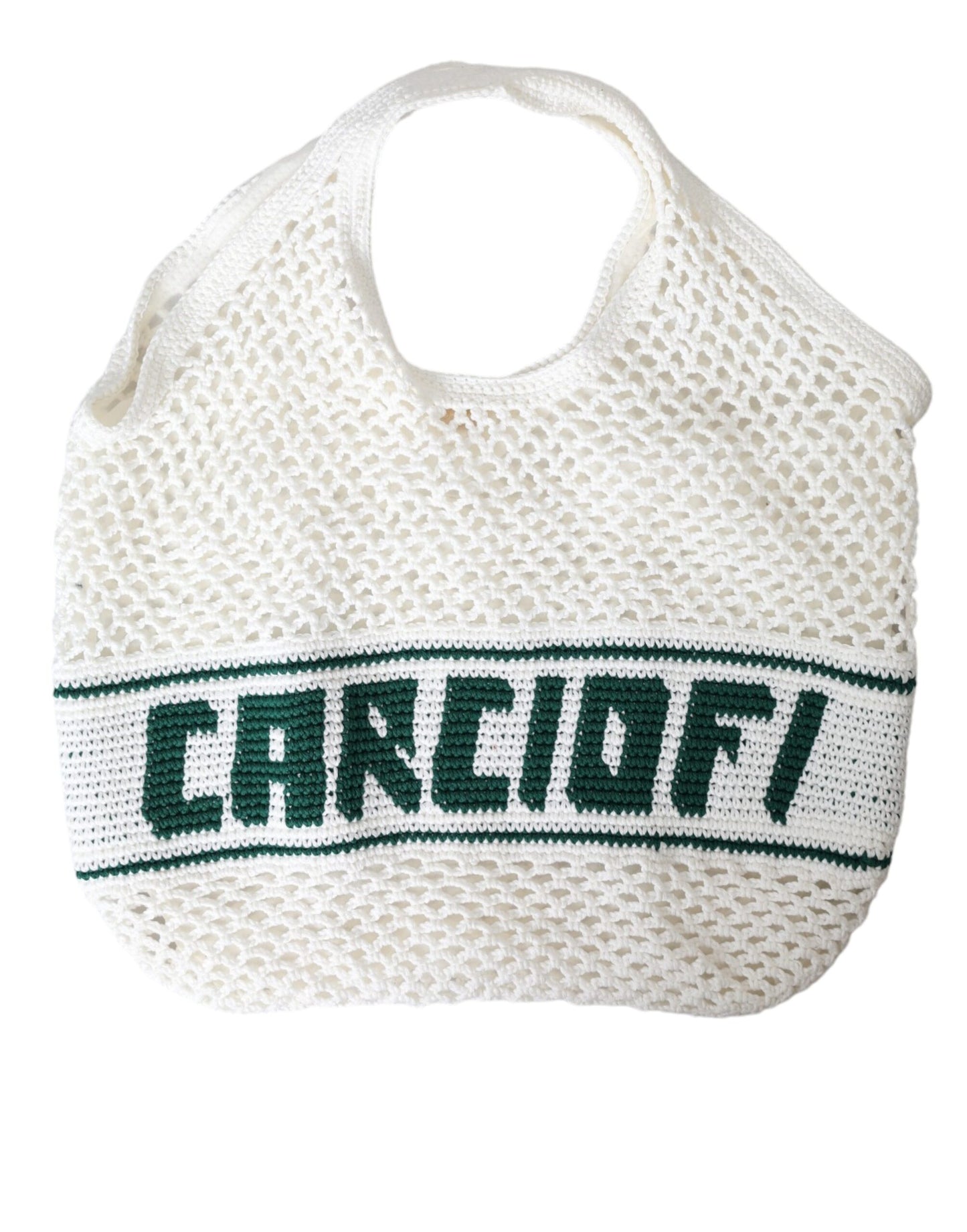 Dolce & Gabbana White Green Knitted Cotton Logo Shopping Tote Bag