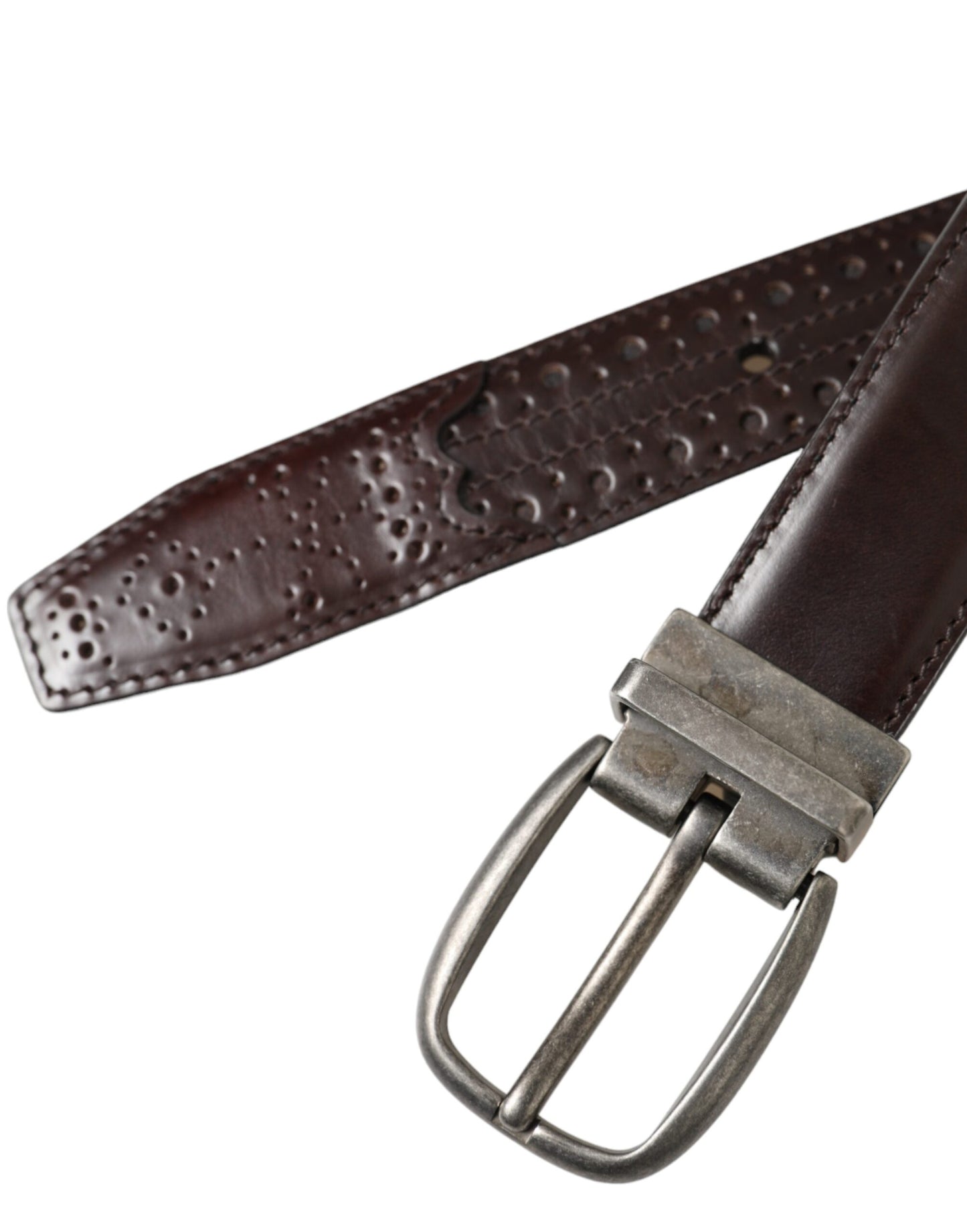 Dolce & Gabbana Dark Brown Perforated Leather Metal Buckle Belt Men