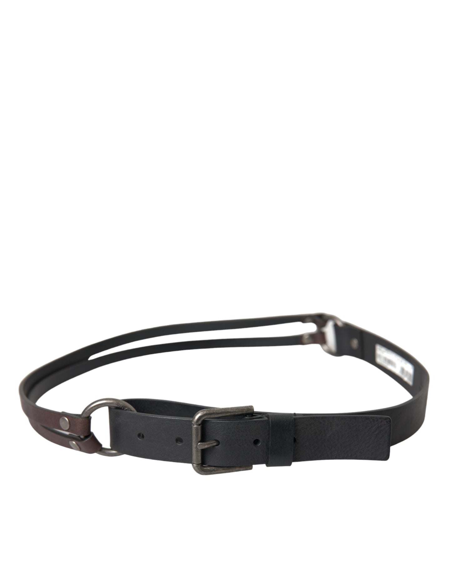 Dolce & Gabbana Black Brown Leather Silver Metal Buckle Belt  100 CM / 40 INCH