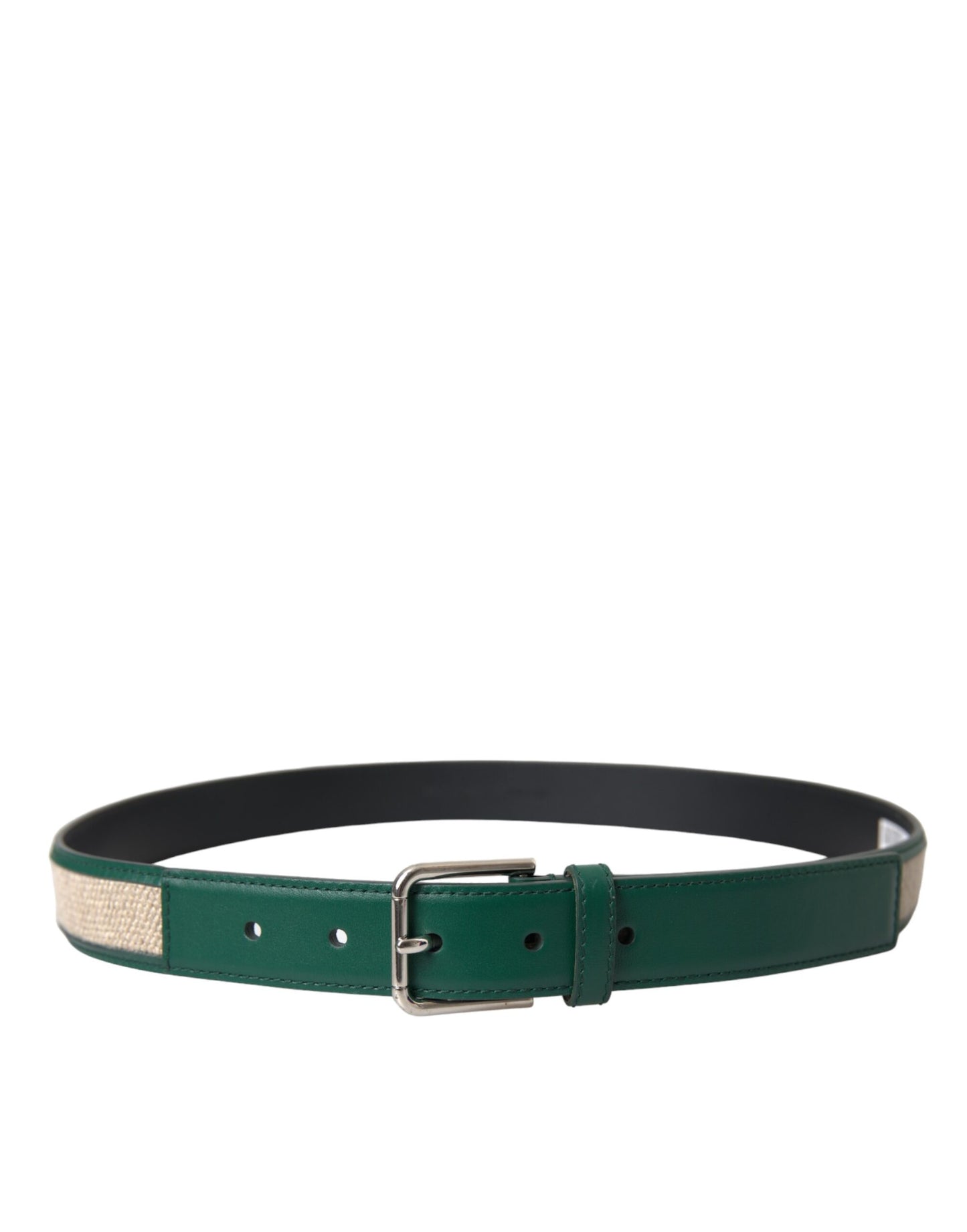 Dolce & Gabbana Green Beige Leather Weaved Metal Buckle Belt