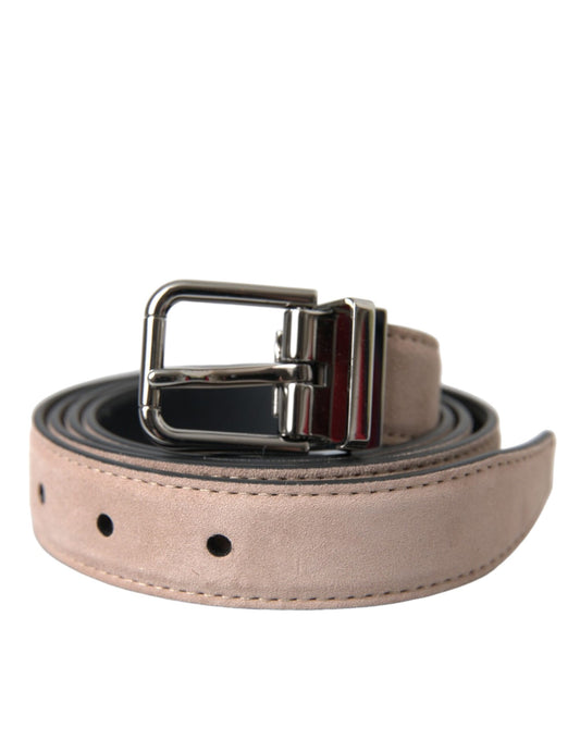 Dolce & Gabbana Beige Suede Leather Silver Buckle Belt Men 105 CM / 42 INCH