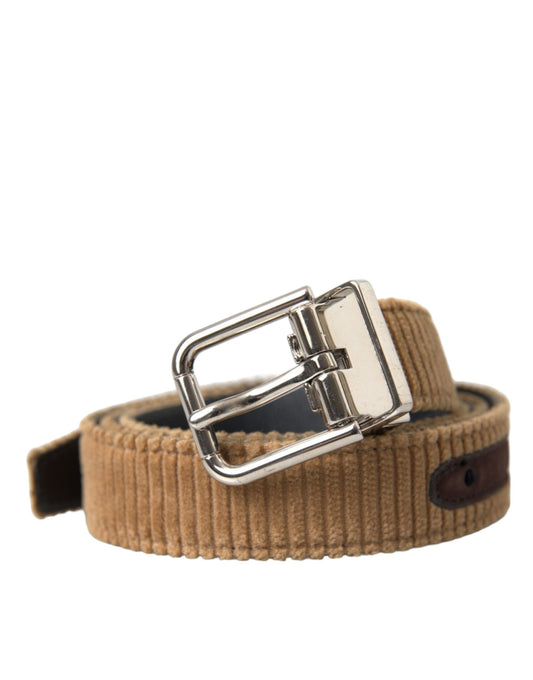 Dolce & Gabbana Brown Velvet Silver Metal Buckle Belt Men