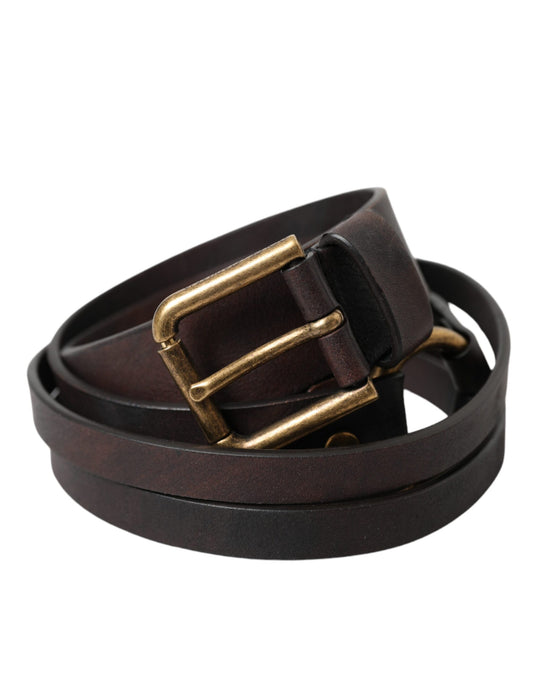 Dolce & Gabbana Dark Brown Leather Gold Metal Buckle Women Belt 85 CM / 34 INCHES