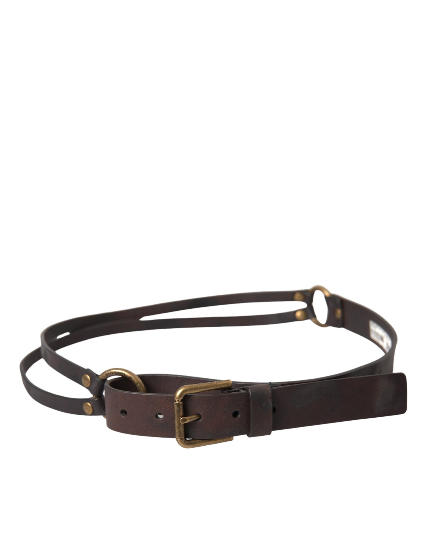 Dolce & Gabbana Dark Brown Leather Gold Metal Buckle Women Belt 85 CM / 34 INCHES