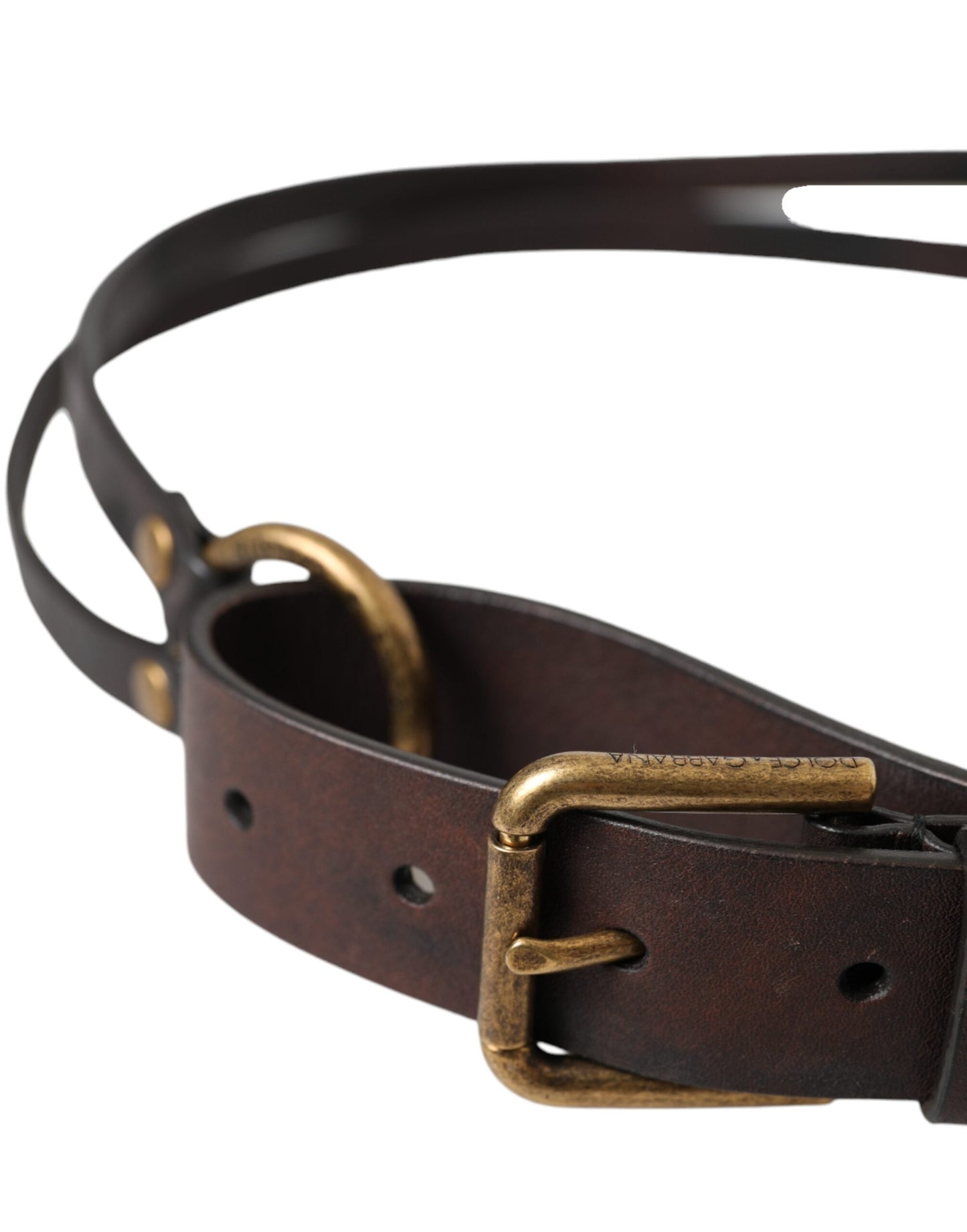 Dolce & Gabbana Dark Brown Leather Gold Metal Buckle Women Belt 85 CM / 34 INCHES