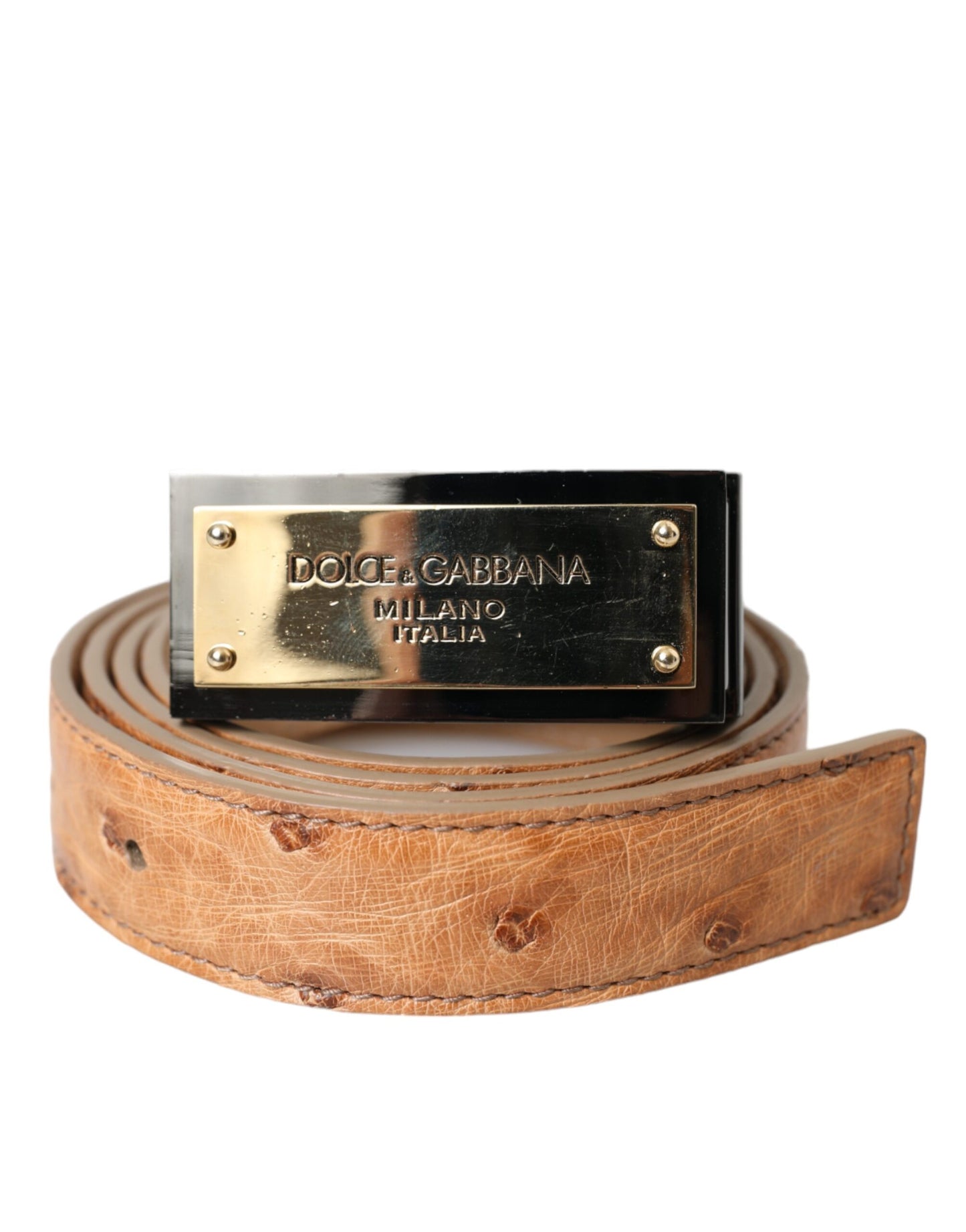 Dolce & Gabbana Beige Leather Gold Logo Engraved Buckle Belt 90CM / 36INCH