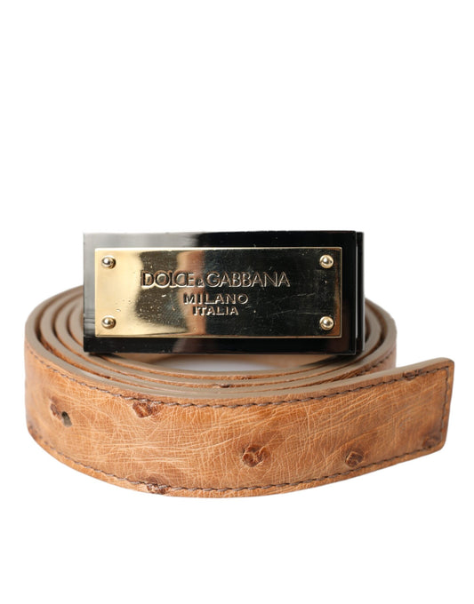 Dolce & Gabbana Beige Leather Gold Logo Engraved Buckle Belt 90CM / 36INCH