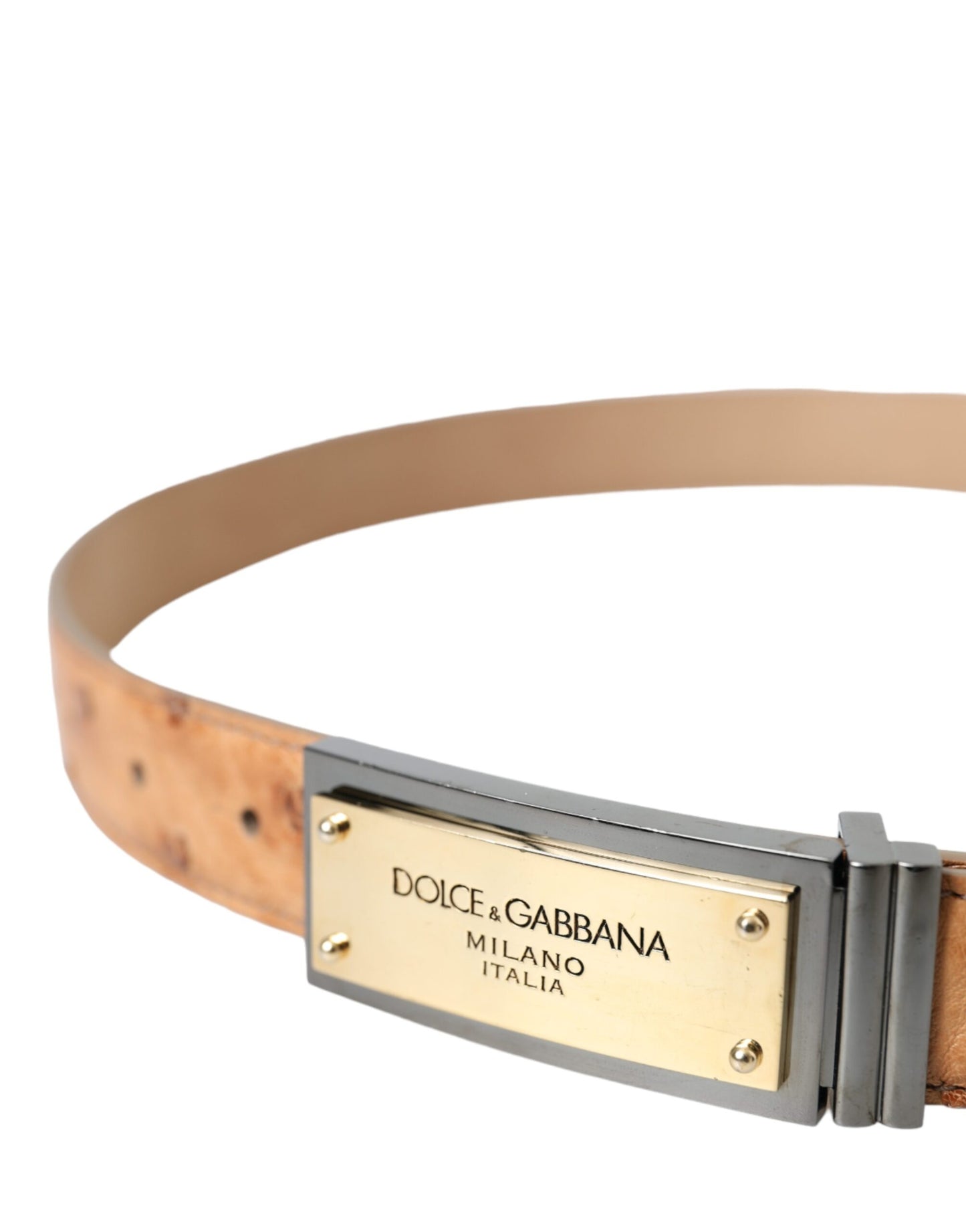 Dolce & Gabbana Beige Leather Gold Logo Engraved Buckle Belt 90CM / 36INCH