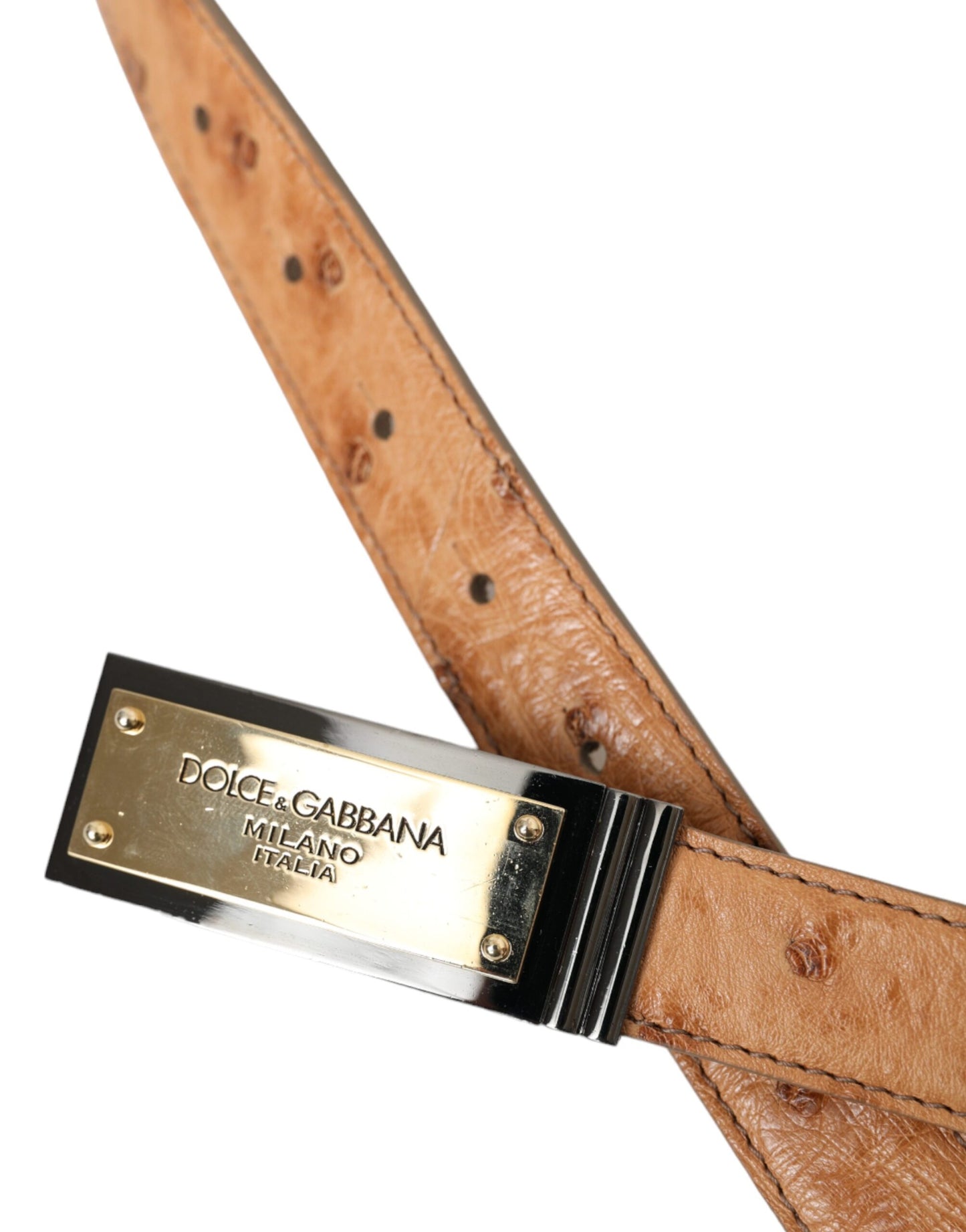 Dolce & Gabbana Beige Leather Gold Logo Engraved Buckle Belt 90CM / 36INCH