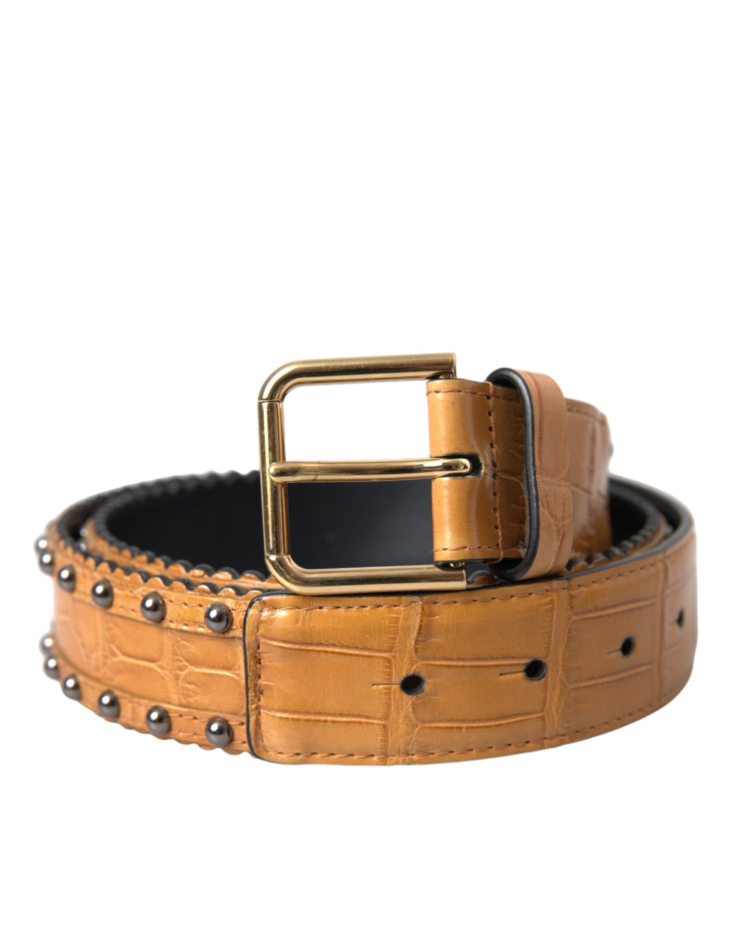 Dolce & Gabbana Beige Alligator Leather Studded Metal Buckle Belt  85CM / 34INCH