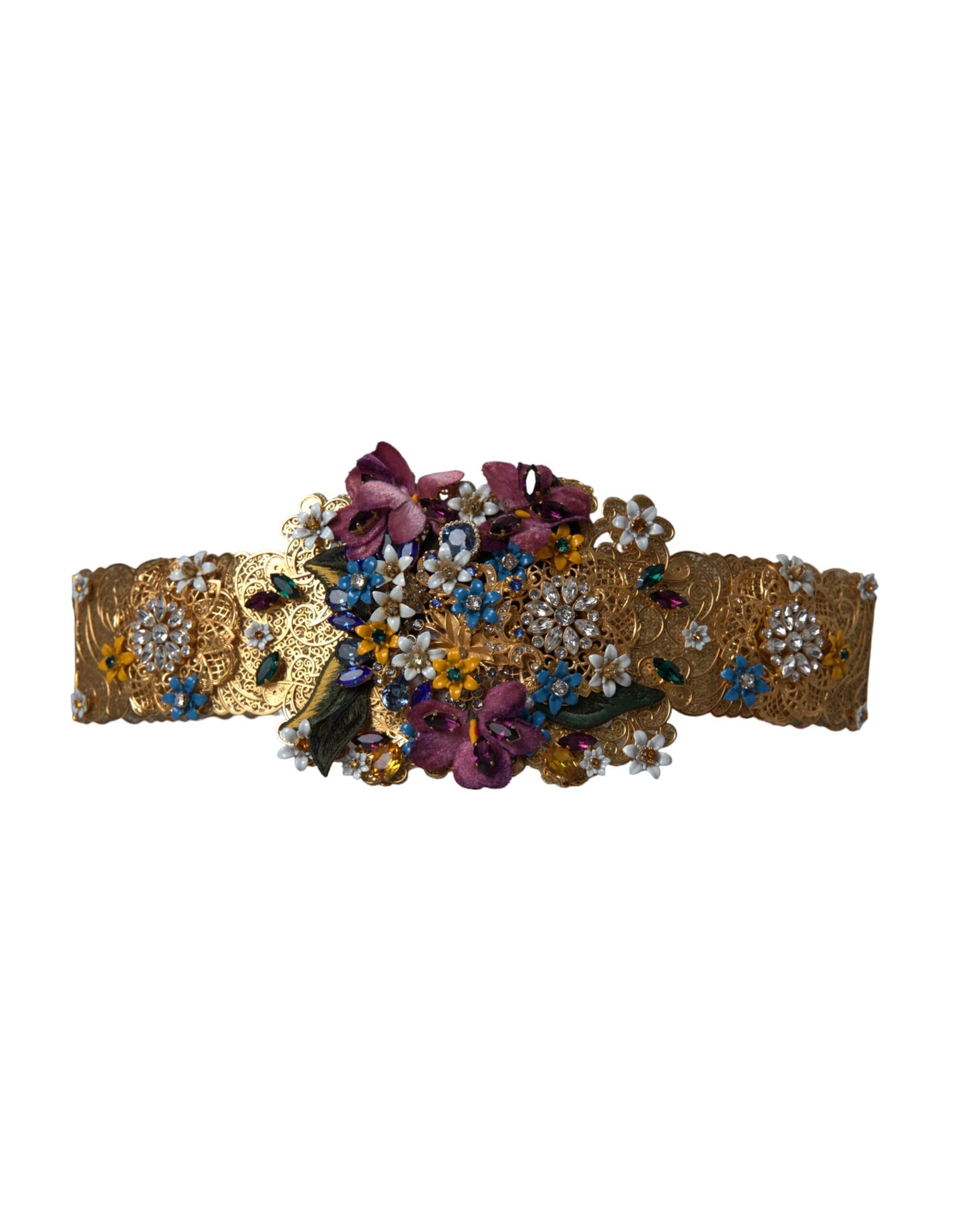 Dolce & Gabbana Multicolor Embellished Floral Crystal Wide Waist Belt IT42 / M