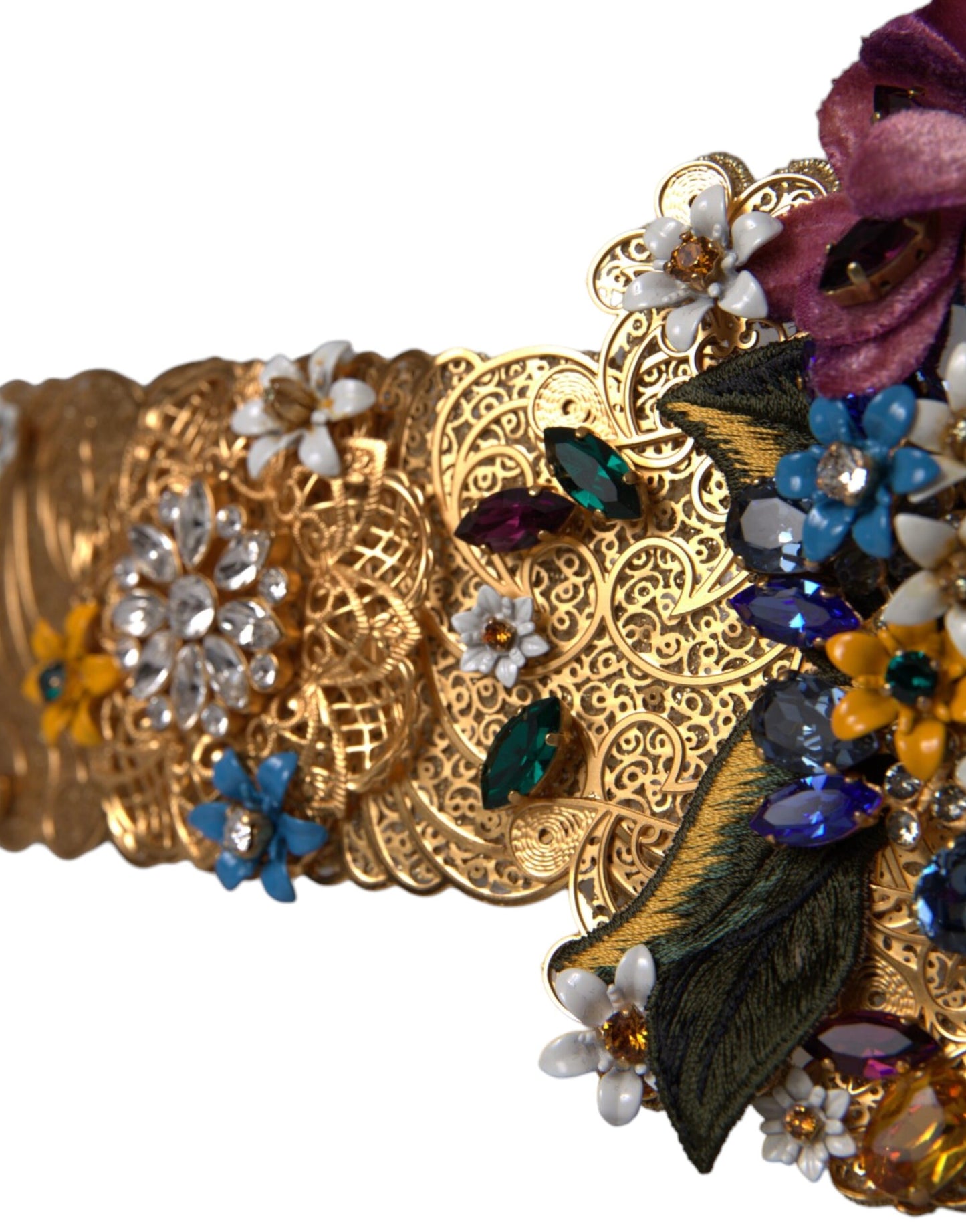 Dolce & Gabbana Multicolor Embellished Floral Crystal Wide Waist Belt IT42 / M