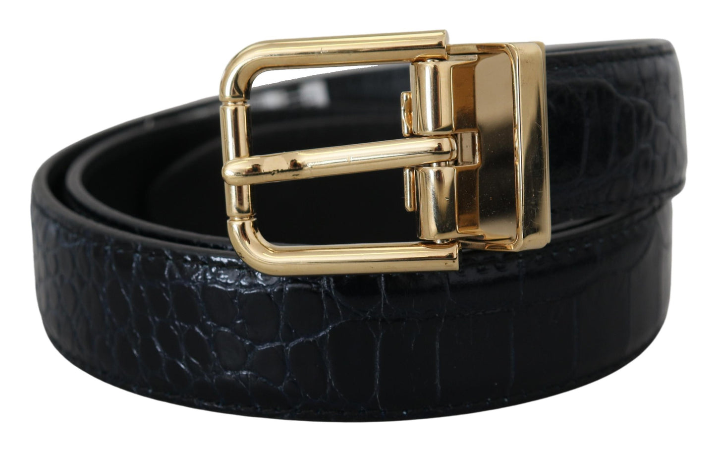 Dolce & Gabbana Black Exotic Leather Gold Metal Buckle Belt