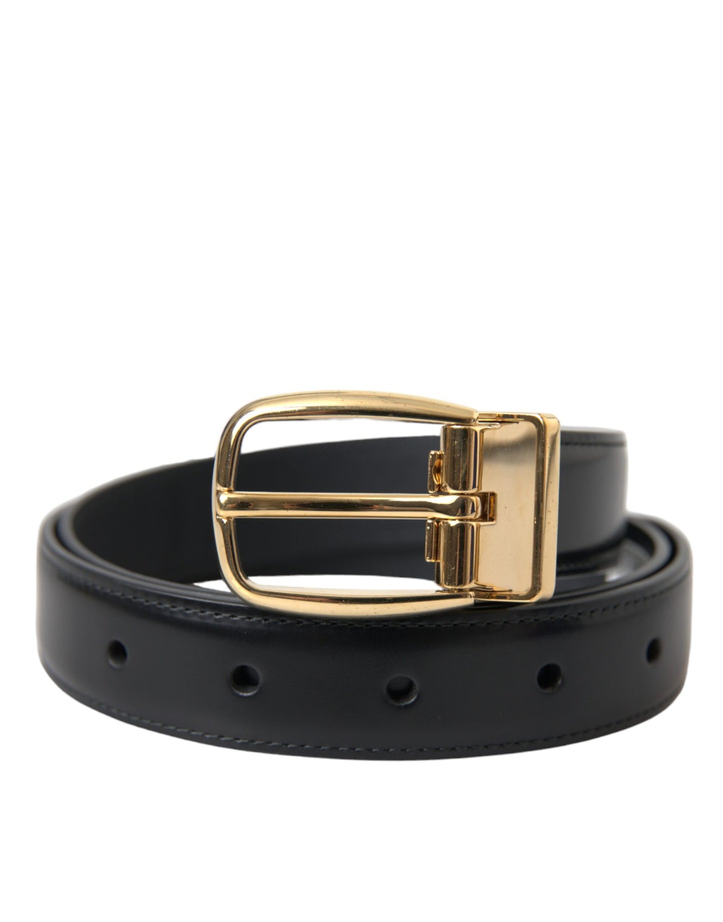 Dolce & Gabbana Black Calf Leather Gold Metal Buckle Belt 75 CM / 30 INCHES