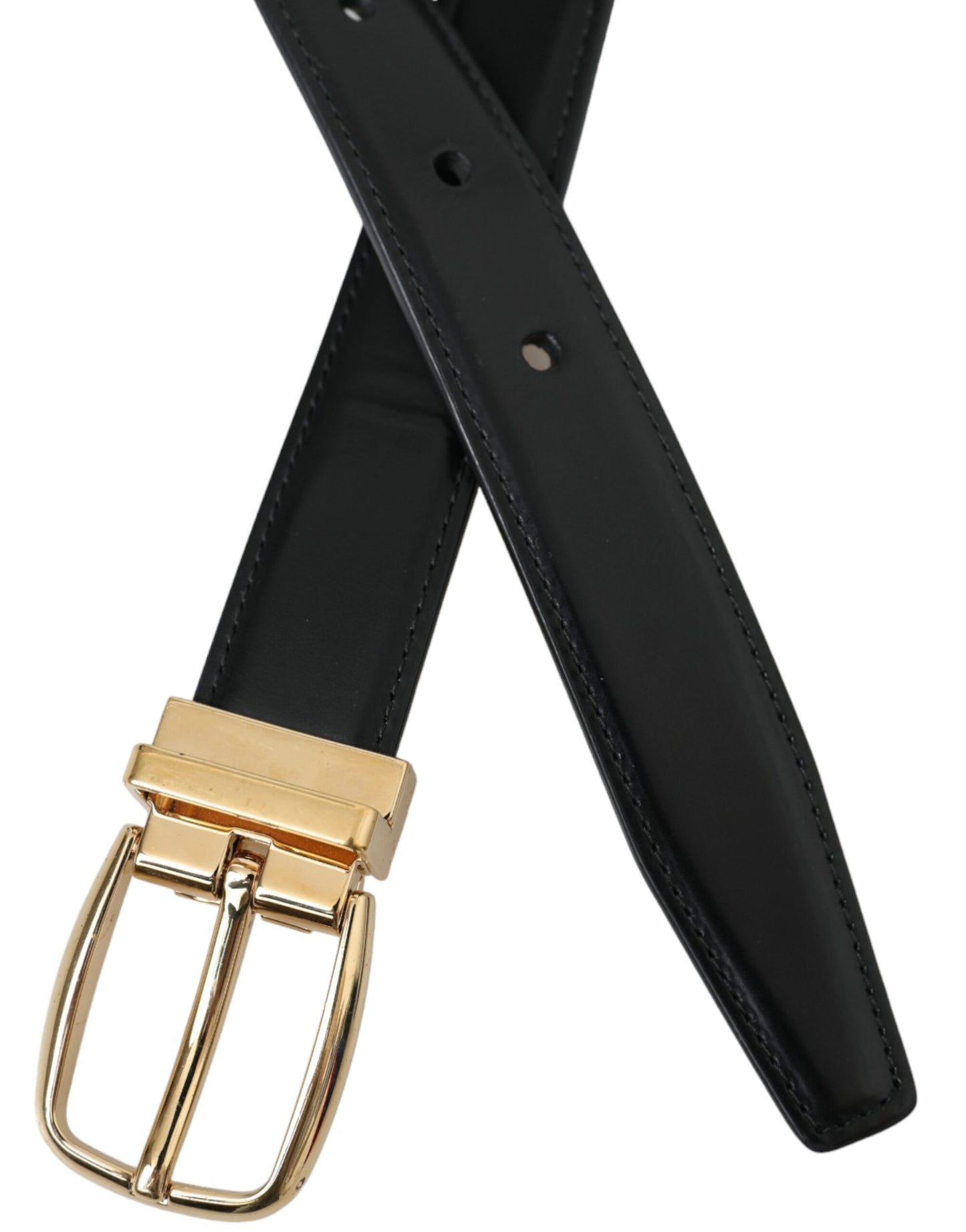 Dolce & Gabbana Black Calf Leather Gold Metal Buckle Belt 75 CM / 30 INCHES