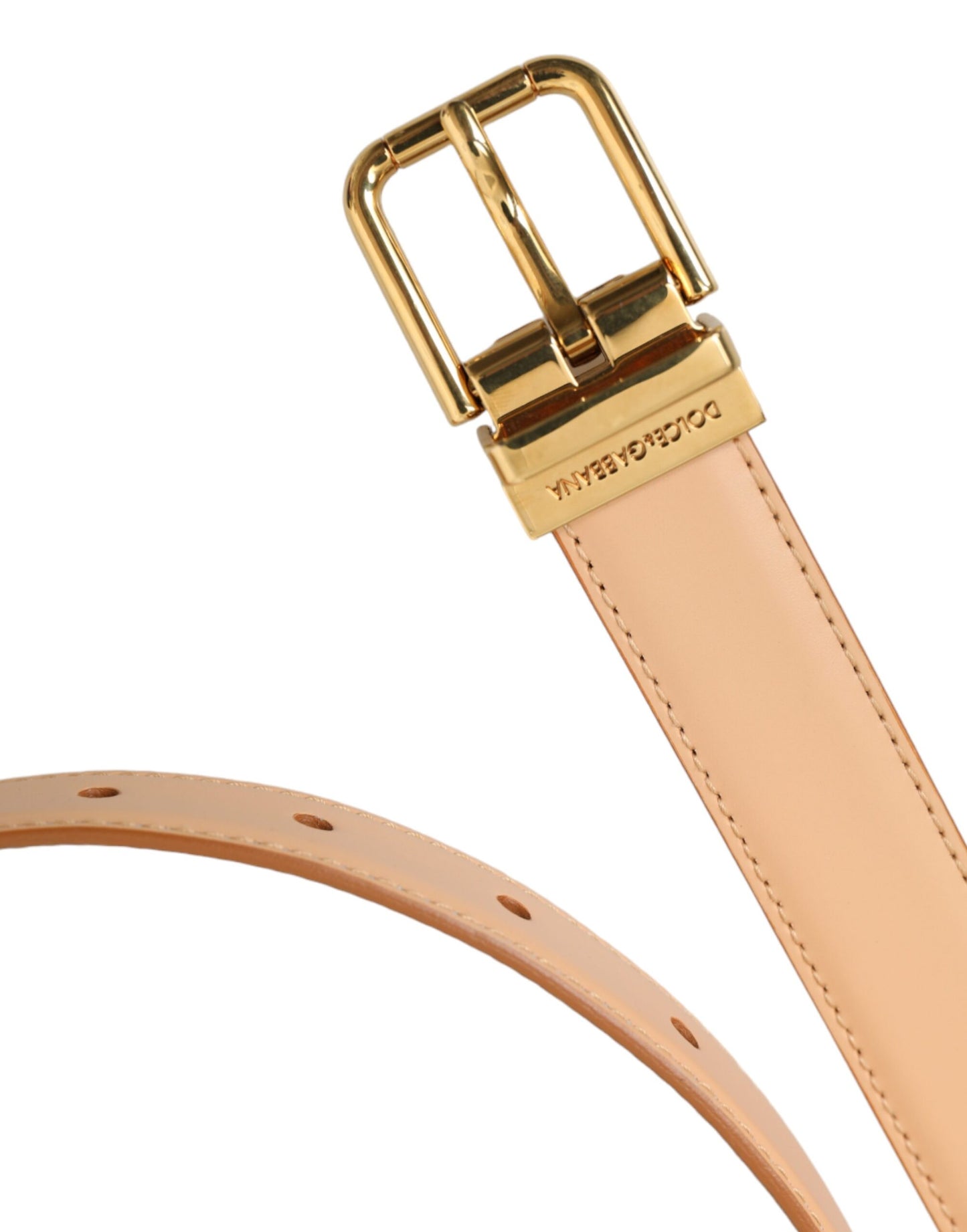 Dolce & Gabbana Beige Calfskin Leather Gold Metal Buckle Belt 80CM / 32 INCHES