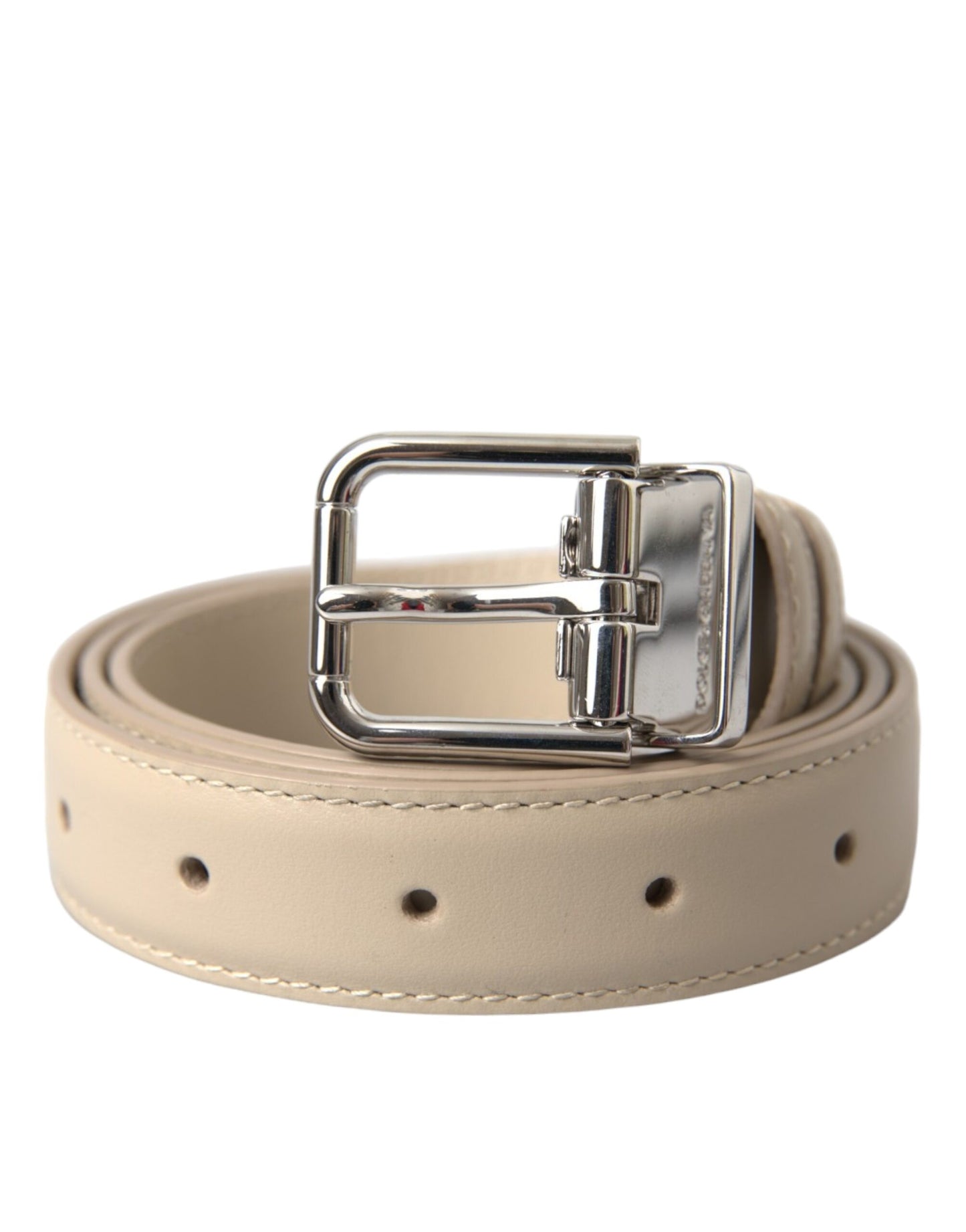 Dolce & Gabbana Beige Calfskin Leather Silver Metal Buckle Belt 80CM / 32 INCHES