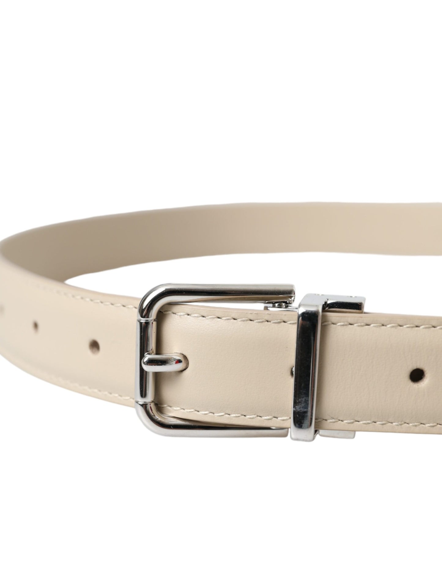 Dolce & Gabbana Beige Calfskin Leather Silver Metal Buckle Belt 80CM / 32 INCHES