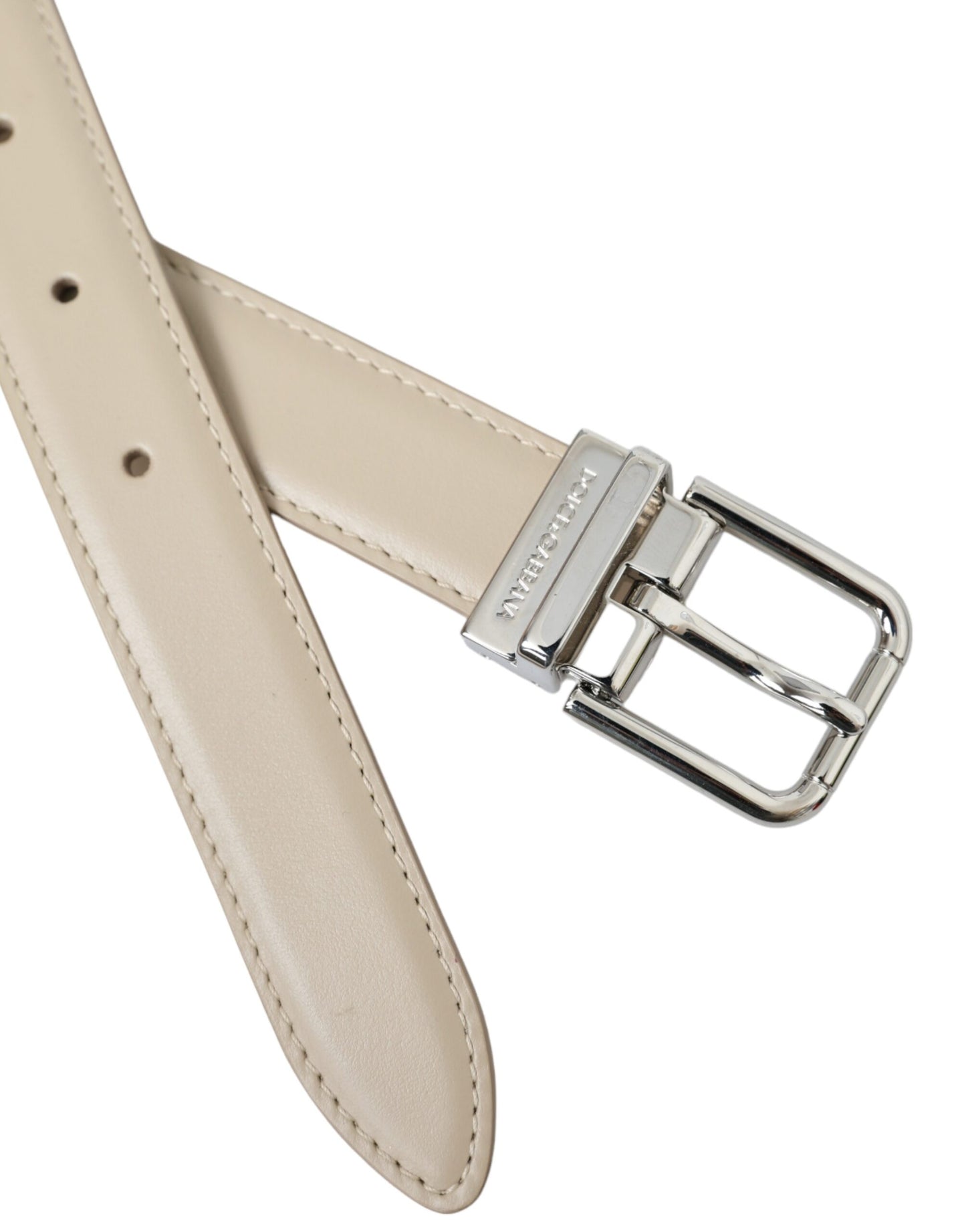 Dolce & Gabbana Beige Calfskin Leather Silver Metal Buckle Belt 80CM / 32 INCHES