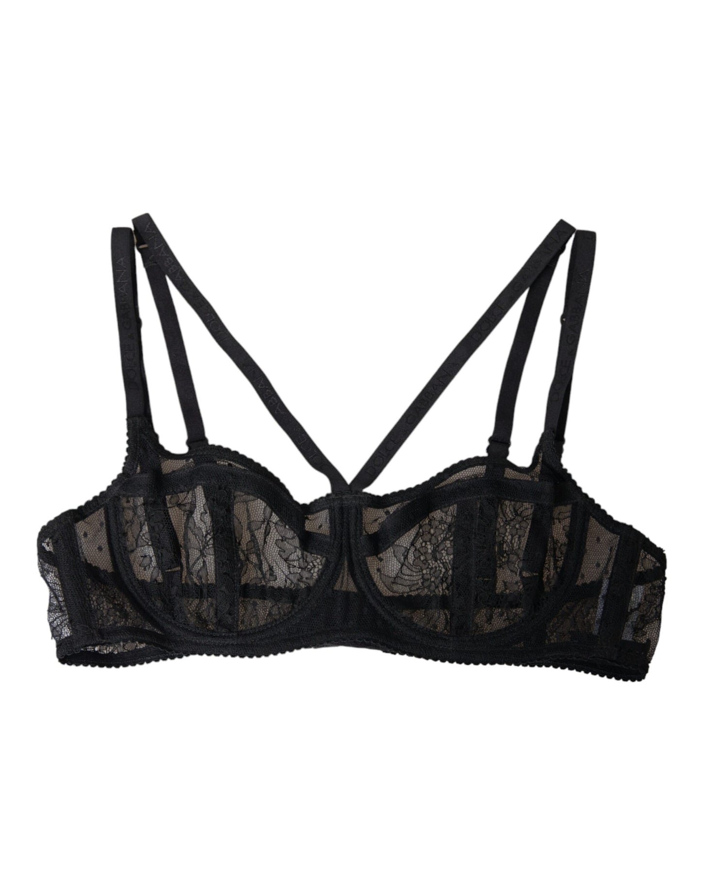 Dolce & Gabbana Black Floral Lace Nylon Balconcino Bra Underwear IT2 / S